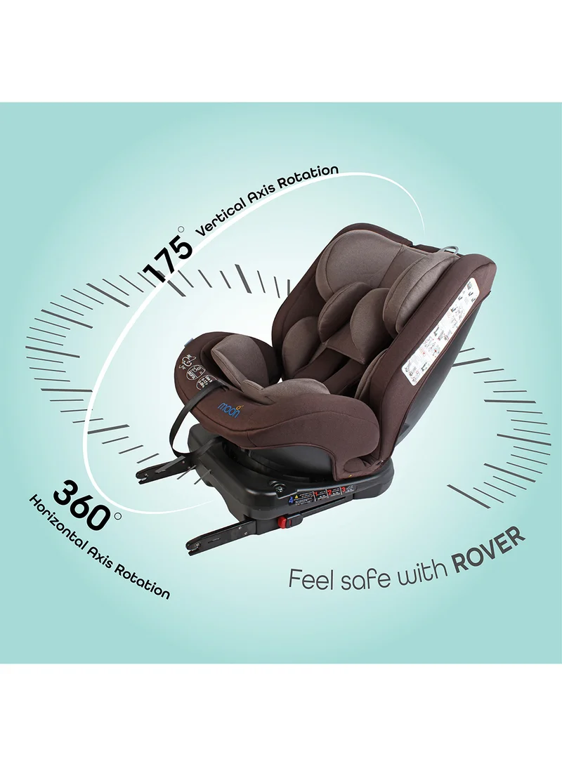 مون Rover 360° Baby Car Seat – Group 0+/1/2/3 Convertible Travel Seat (0m–12y), Rear Facing 0–12m, Forward Facing 9m–12y, Safety Harness – Brown