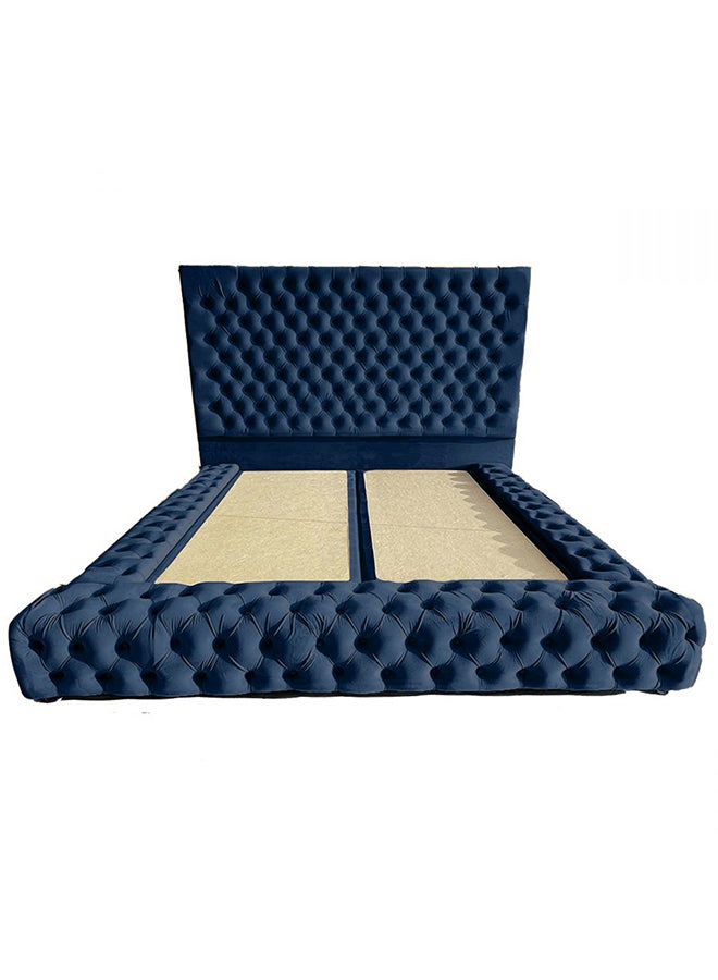 REGAL IN HOUSE Valencia Velvet Bed Frame Dark Blue 200x200cm  - Image 1