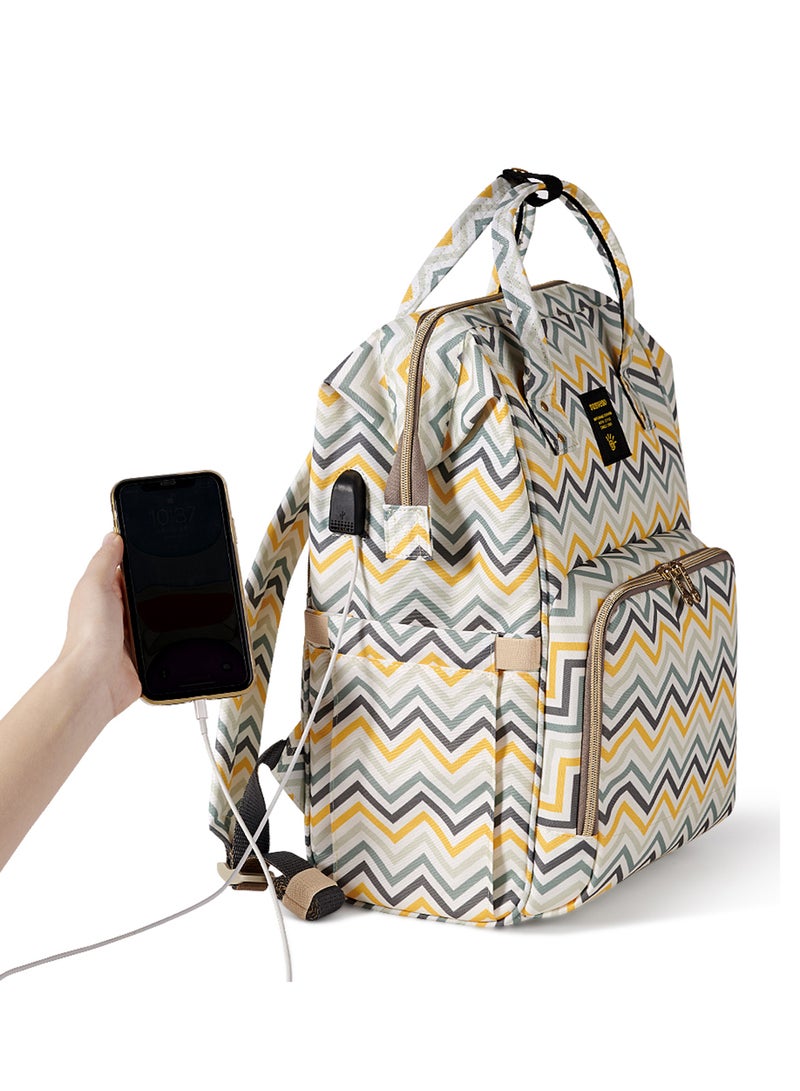 ليتيل ستوري سرير أطفال قابل للطي وساحة لعب، عربة أطفال ايكو لايت، حقيبة حفاضات متعددة الوظائف، مرتبة في الطابق الثاني، منظمات مخصصة، محطة تغيير قابلة للفصل، عجلات، حقيبة حمل، 0-36 شهر، أصفر مموج - Image 5