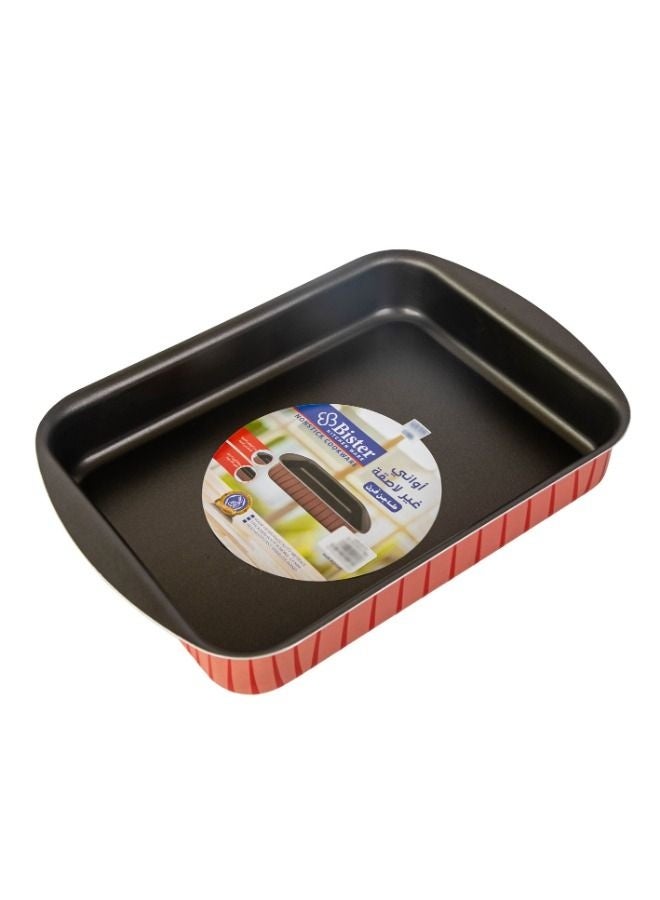 Bister Rectangle Baking Oven Tray 25x5.5cm Black/Red – Non-Stick Coated Metal Bakeware with Ribbed Exterior & Flat Bottom, High-Quality Oven-Safe Roasting Pan Red & Black 25cm - Image 1