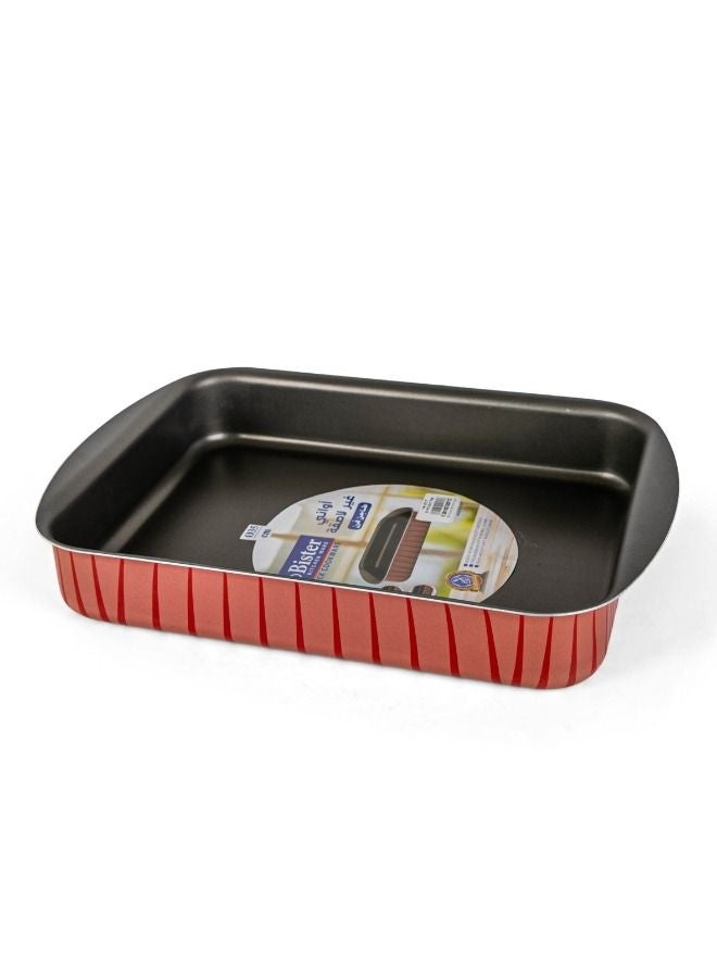 Bister Rectangle Baking Oven Tray 25x5.5cm Black/Red – Non-Stick Coated Metal Bakeware with Ribbed Exterior & Flat Bottom, High-Quality Oven-Safe Roasting Pan Red & Black 25cm - Image 2