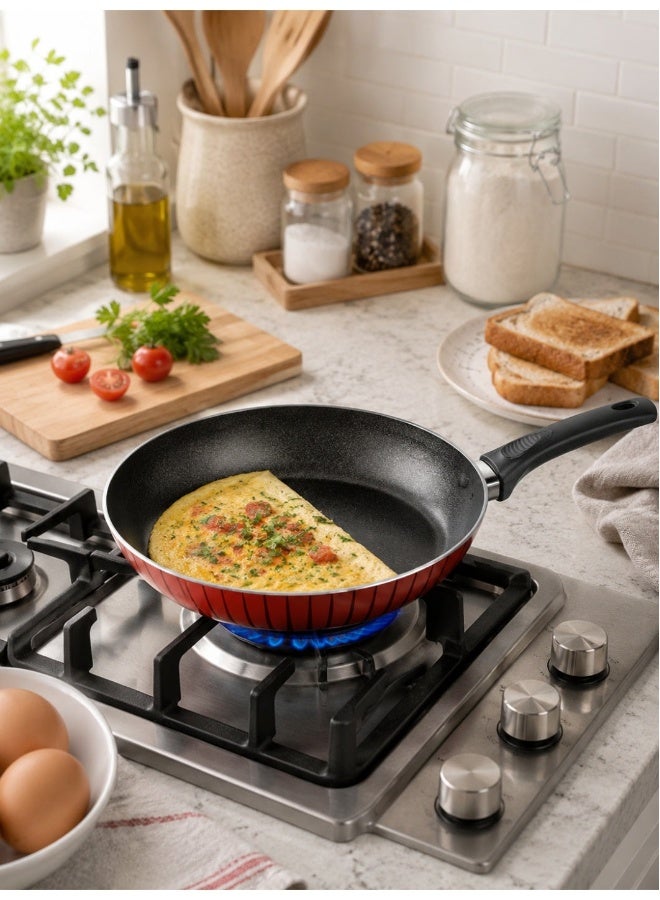 Bister Nonstick Frying Pan 24cm – Red & Black Flat Bottom Fry Pan for Induction, Halogen & Gas Stoves Red & Black 24cm - Image 5