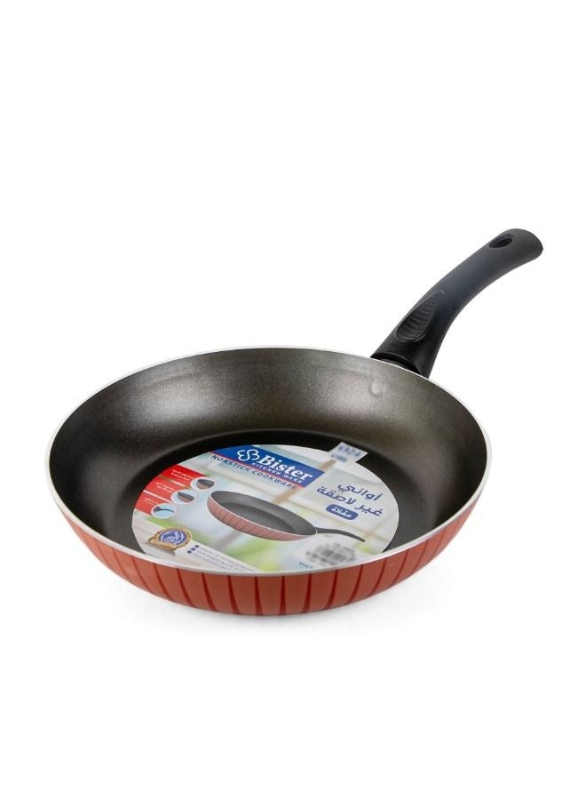 Bister Nonstick Frying Pan 30cm – Red & Black Flat Bottom Fry Pan for Induction, Halogen & Gas Stoves Red 30.0cm - Image 1