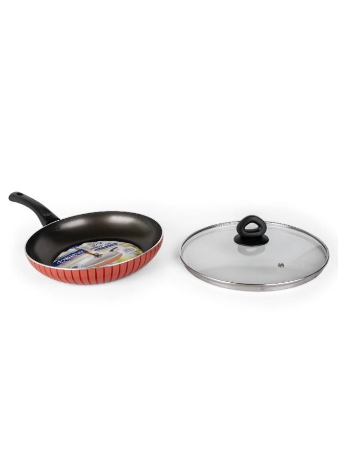 Bister Stripy Classy Frying Pan with Glass Lid 30 cm – High-Quality Non-Stick Red & Black Aluminum Cookware with Teflon Coating, Flat Bottom for Induction, Halogen & Gas Stoves Red & Black 30.0cm - Image 3
