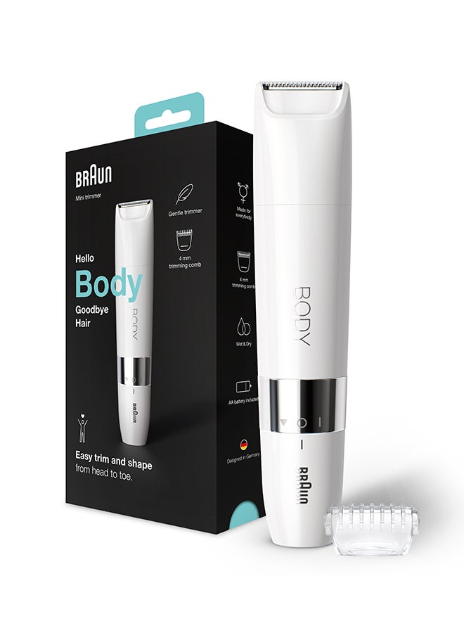 BRAUN Body Mini Trimmer Bs1000, Electric Body Hair Removal For Everybody, For On-The-Go White - BS 1000 - Image 2