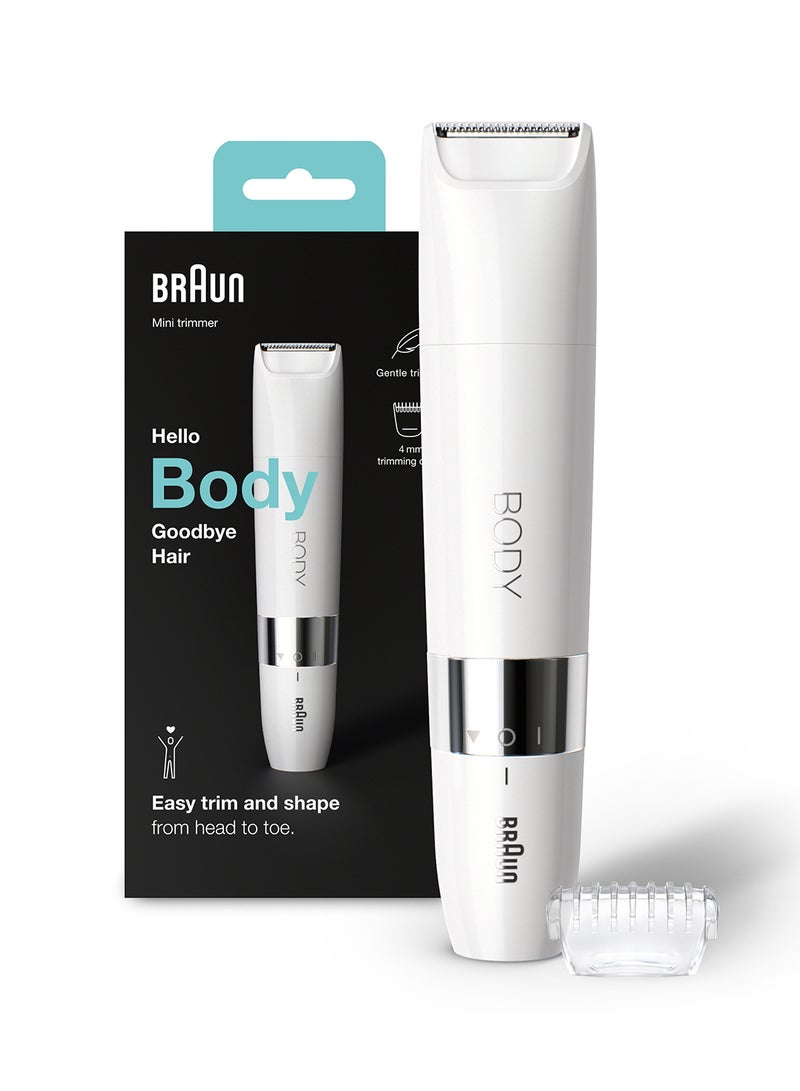 براون أداة تهذيب شعر الجسم الصغيرة براون BS1000 للاستخدام الجاف أو مع الماء مع مشط التهذيب، باللون الأبيض. أبيض - Image 1