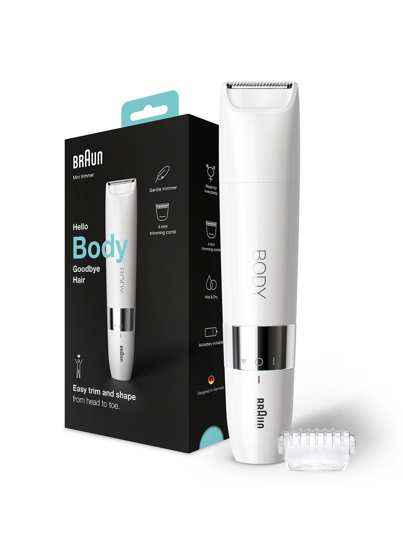 براون أداة تهذيب شعر الجسم الصغيرة براون BS1000 للاستخدام الجاف أو مع الماء مع مشط التهذيب، باللون الأبيض. أبيض - Image 2