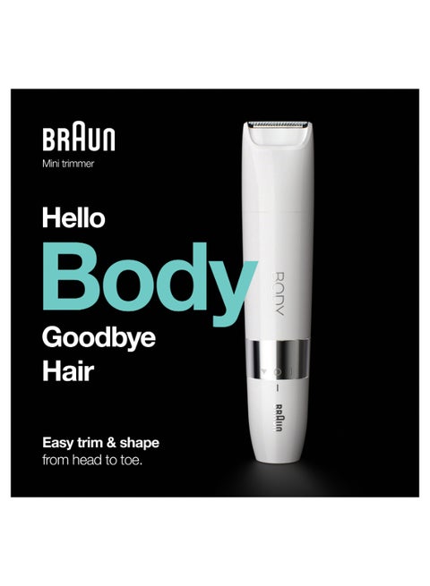 Braun Body Mini Trimmer BS1000, Electric Body Hair Removal for Everybody, for On-the-Go White - BS 1000