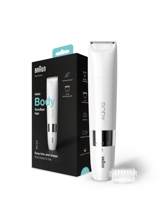 براون أداة تهذيب شعر الجسم الصغيرة براون BS1000 للاستخدام الجاف أو مع الماء مع مشط التهذيب، باللون الأبيض. أبيض - Image 3