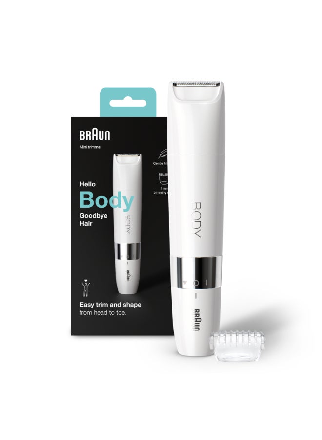 براون أداة تهذيب شعر الجسم الصغيرة براون BS1000 للاستخدام الجاف أو مع الماء مع مشط التهذيب، باللون الأبيض. أبيض - Image 2