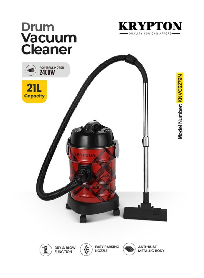 KRYPTON Powerful Drum Vacuum Cleaner – Dry & Blow Function, Dust‑Full Indicator, High‑Efficiency Motor System, Air‑Blowing, Spacious 21 L Capacity, Ergonomic Handle & Accessories Store 21 L 2400 W KNVC6279N Black/Red - Image 1