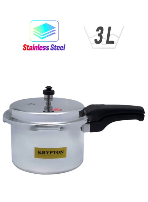 Stainless Steel Induction Base Pressure Cooker With Lid, Cool Touch Handle And Safety Valves 3Liters