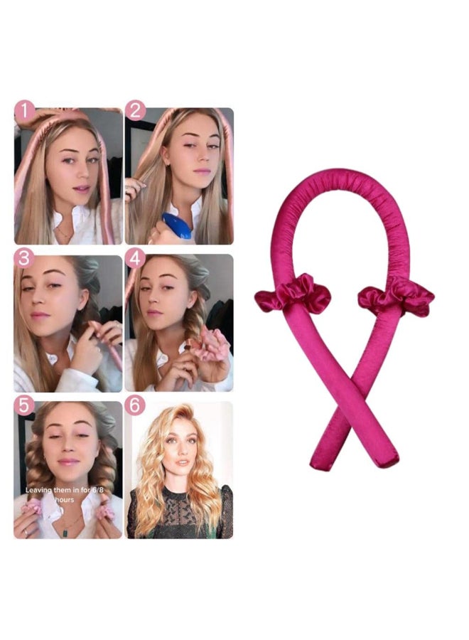 XiuWoo - 4-Piece Heatless Curling Rod With Headband Fuchsia - Image 1