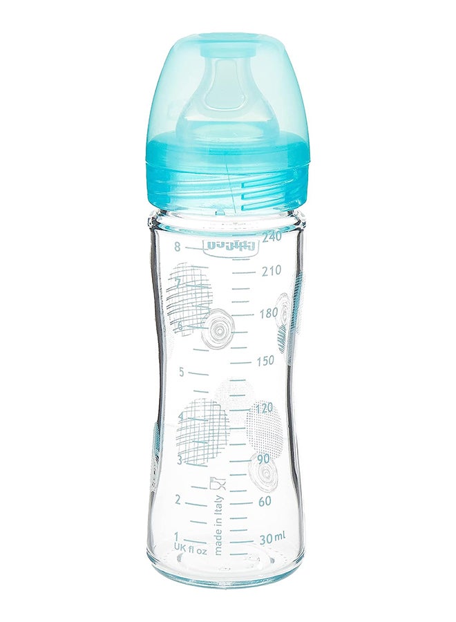 Chicco Well-Being Glass Bottle 240Ml Slow Flow 0M+ Silicone, Blue  - Image 1