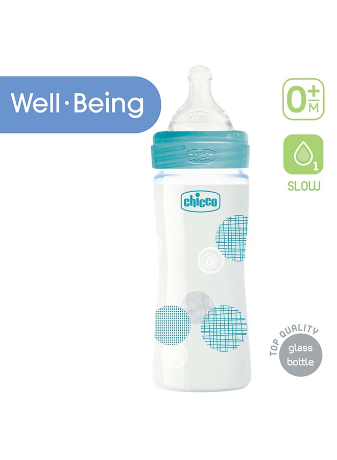 Chicco Well-Being Glass Bottle 240Ml Slow Flow 0M+ Silicone, Blue  - Image 5