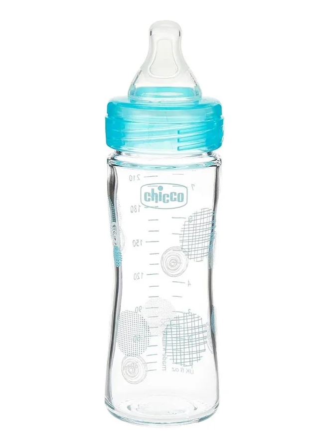 Chicco Well-Being Glass Bottle 240Ml Slow Flow 0M+ Silicone, Blue
