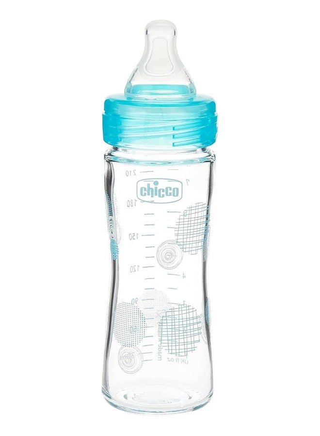 Chicco Well-Being Glass Bottle 240Ml Slow Flow 0M+ Silicone, Blue  - Image 2