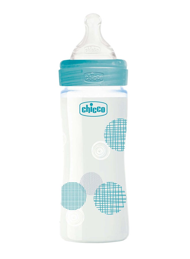 Chicco Well-Being Glass Bottle 240Ml Slow Flow 0M+ Silicone, Blue  - Image 3