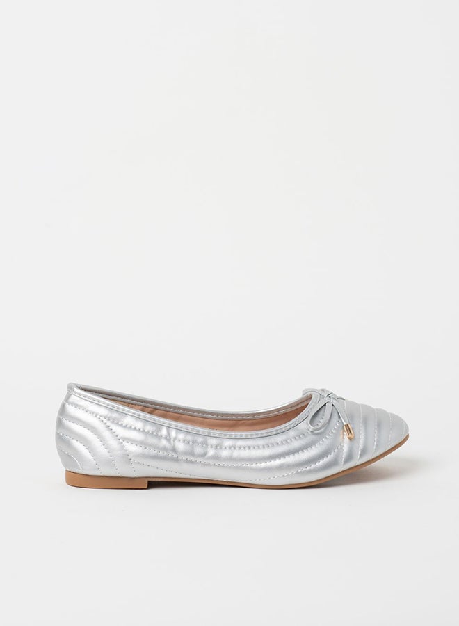 Jove - Quilted Pattern Bow Detail Ballerina Silver - Image 1