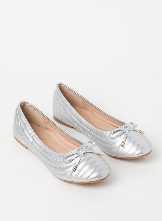Jove - Quilted Pattern Bow Detail Ballerina Silver - Image 1