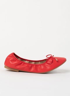 Jove Ruched Pattern Bow Detail Ballerina Red  - Image 1