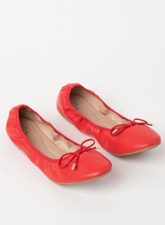 Jove Ruched Pattern Bow Detail Ballerina Red  - Image 2