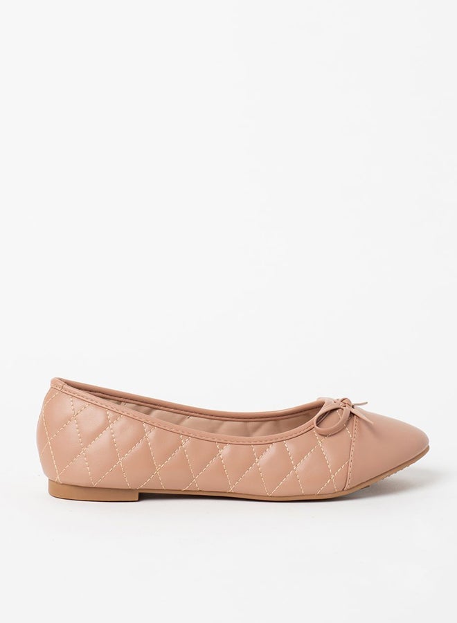 Jove - Quilted Pattern Bow Detail Ballerina Nude - Image 1