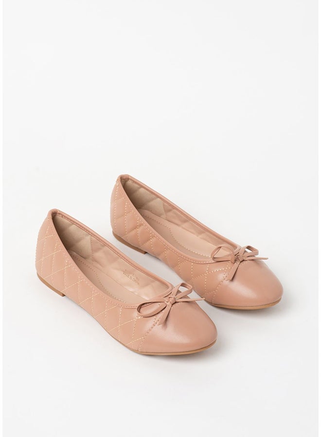 Jove - Quilted Pattern Bow Detail Ballerina Nude - Image 1