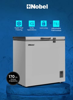 Nobel 150L Gross Capacity Single Door Chest Freezer, R600a Refrigerant, Aluminum Inner Liner, Adjustable Thermostat, Outside Condenser, Roll Wheels, Energy Efficient Cooling Solution 220 W NCF171RH Silver  - Image 1
