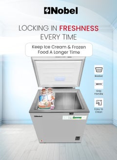 Nobel 150L Gross Capacity Single Door Chest Freezer, R600a Refrigerant, Aluminum Inner Liner, Adjustable Thermostat, Outside Condenser, Roll Wheels, Energy Efficient Cooling Solution 220 W NCF171RH Silver  - Image 5
