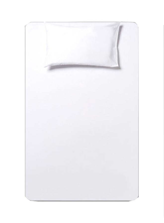 RISHAHOME 2-Piece Printed 180TC Fitted Bedsheet Set Twin Size Pure Cotton White 