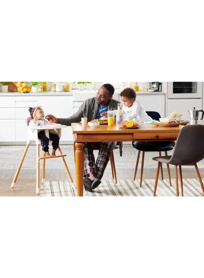 Kinderkraft Highchair Sienna, Baby Chair, Ergonomic, Easy To Clean, Wooden Legs, Non - Slip Pads, Removable Tray, For Toddler, From 6 Month To 5 Years, Pink