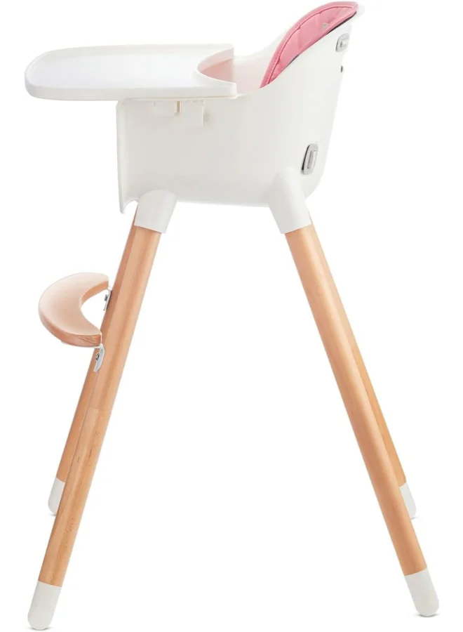 Kinderkraft Highchair Sienna, Baby Chair, Ergonomic, Easy To Clean, Wooden Legs, Non - Slip Pads, Removable Tray, For Toddler, From 6 Month To 5 Years, Pink