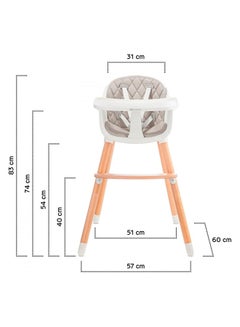 Kinderkraft Highchair Sienna, Baby Chair, Ergonomic, Easy To Clean, Wooden Legs, Non - Slip Pads, Removable Tray, For Toddler, From 6 Month To 5 Years, Grey  - Image 2