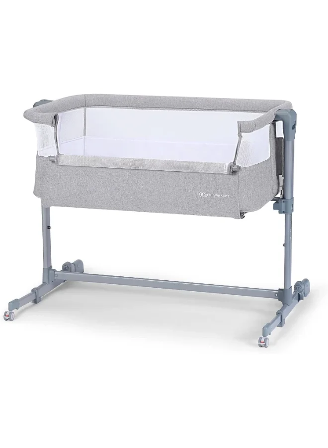 Kinderkraft Bedside Crib Neste Air, Travel Cot, Co - Sleeping Bed, Ajustable Height, Sidewalls With Airy Mesh, Transport Wheels, With Accessories, Cotton Sheet, For Newborn, Up To 6 Month, Grey