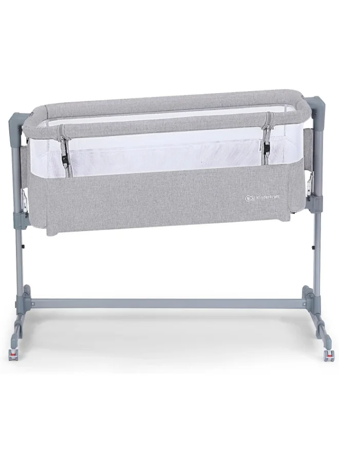 Kinderkraft Bedside Crib Neste Air, Travel Cot, Co - Sleeping Bed, Ajustable Height, Sidewalls With Airy Mesh, Transport Wheels, With Accessories, Cotton Sheet, For Newborn, Up To 6 Month, Grey