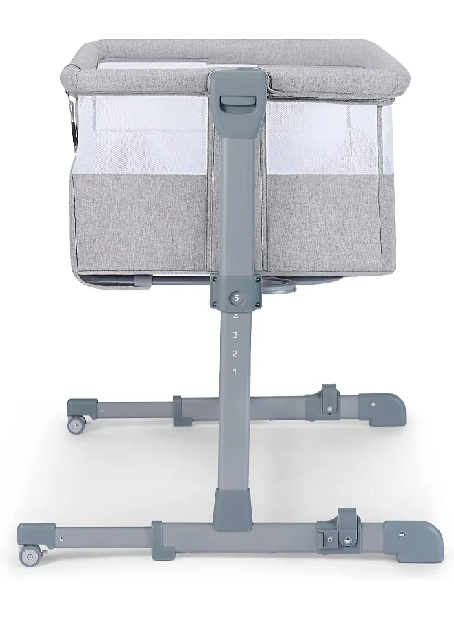 Kinderkraft Bedside Crib Neste Air, Travel Cot, Co - Sleeping Bed, Ajustable Height, Sidewalls With Airy Mesh, Transport Wheels, With Accessories, Cotton Sheet, For Newborn, Up To 6 Month, Grey