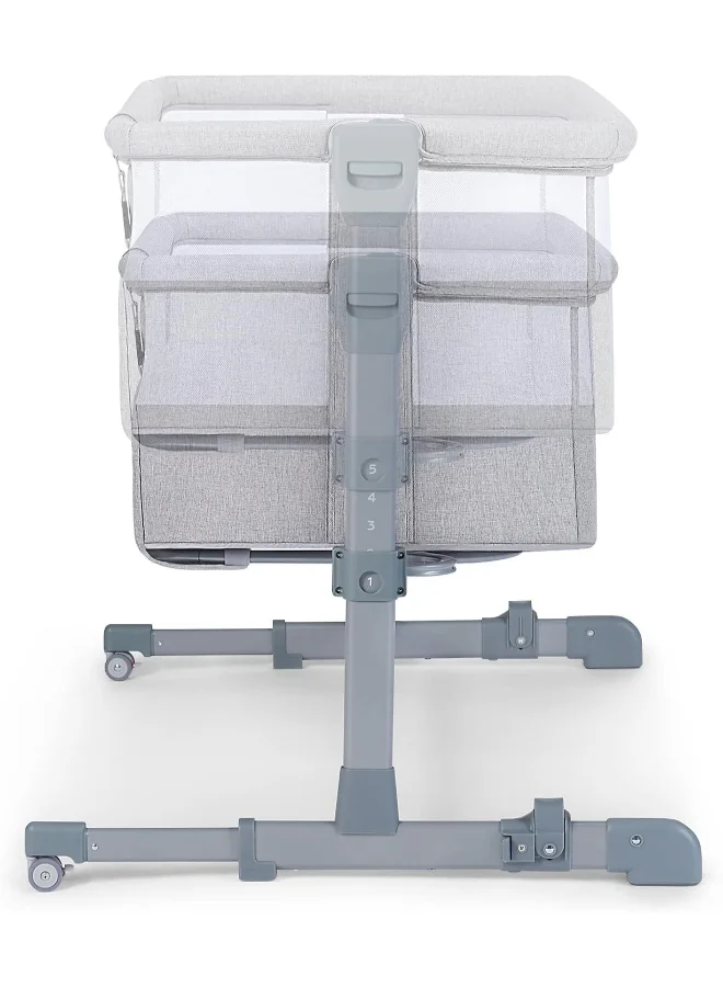 Kinderkraft Bedside Crib Neste Air, Travel Cot, Co - Sleeping Bed, Ajustable Height, Sidewalls With Airy Mesh, Transport Wheels, With Accessories, Cotton Sheet, For Newborn, Up To 6 Month, Grey