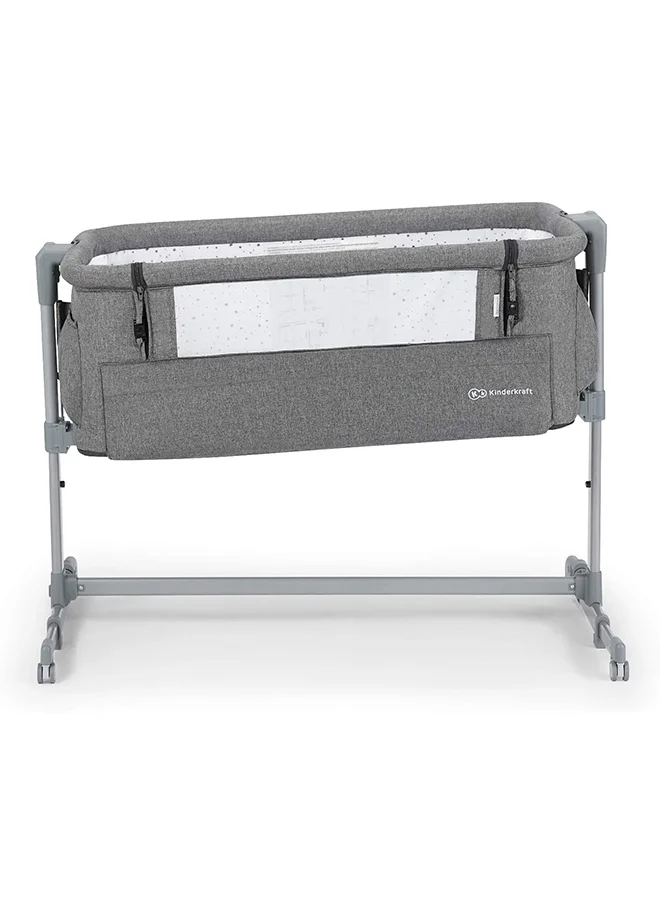 Kinderkraft Bedside Crib Neste Up, Travel Cot, Co - Sleeping Bed, Ajustable Height, Foldable Side Wall, Transport Wheels, With Accessories, Cotton Sheet, For Newborn, 0 - 9 Kg, Up To 6 Month, Melange Grey