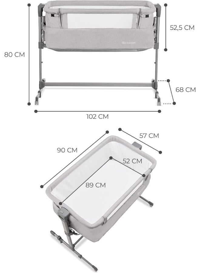 Kinderkraft Bedside Crib Neste Up, Travel Cot, Sleeping Bed, Ajustable Height, Foldable Side Wall, Transport Wheels With Accessories, Cotton Sheet For Newborn 0 To 9 Kg, Up To 6 Month - Grey - pnsku/N47531403A/45/_/1734417285/258386a6-7e77-4324-8db3-0796271bed36