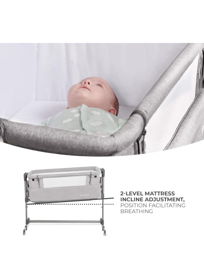 Kinderkraft Bedside Crib Neste Up, Travel Cot, Sleeping Bed, Ajustable Height, Foldable Side Wall, Transport Wheels With Accessories, Cotton Sheet For Newborn 0 To 9 Kg, Up To 6 Month - Grey - pnsku/N47531403A/45/_/1734417288/f91a17ce-06fd-49f8-be6d-4850648d85e5