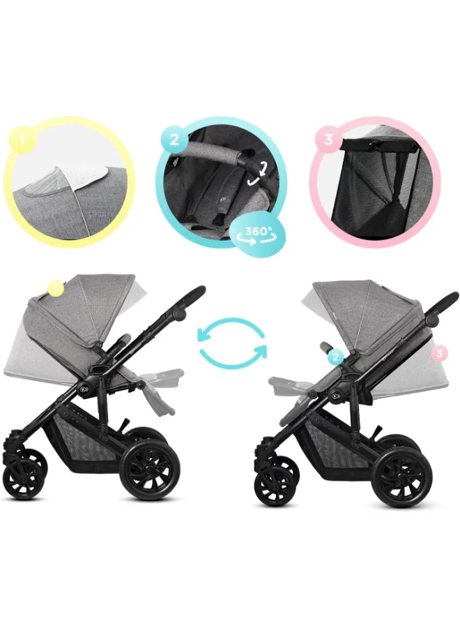 Kinderkraft 3 - In - 1 Prime Lite Travel System - Grey