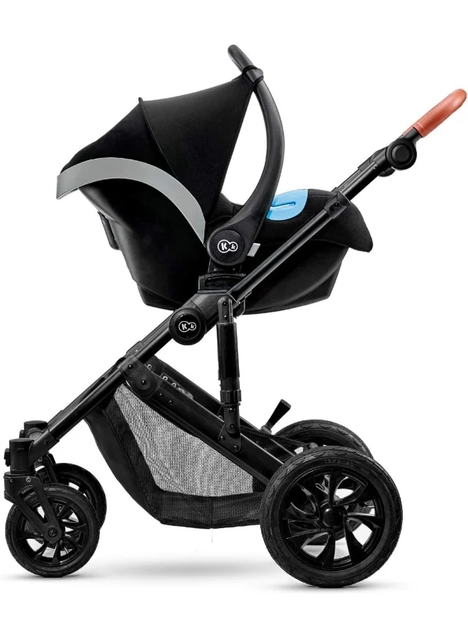Kinderkraft 3 In 1 Prime Travel System With Accessories Black,Compact Folding, Reclining Stroller Seat, 5-Point Safety Harnerss, 0+ months up to 22kg, Car Seat with 3-Point Safety Harness with Sunshield