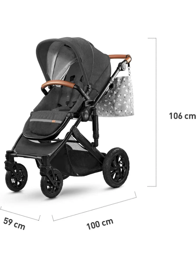 Kinderkraft 3 In 1 Prime Travel System With Accessories Black,Compact Folding, Reclining Stroller Seat, 5-Point Safety Harnerss, 0+ months up to 22kg, Car Seat with 3-Point Safety Harness with Sunshield
