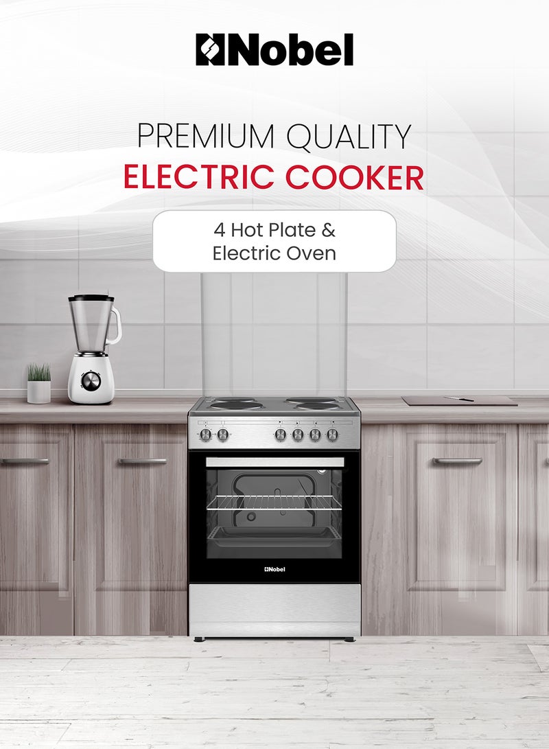 Nobel 60 x 55 Electric Cooker, 4 Hot Plate & Electric Oven, 6 Knob Control, Auto Ignition, Stainless Steel Lid, Inner Light, 59.8 x 56.7 x 85.3 cm, Silver, Made In Turkey NGC6400 Inox  - Image 2