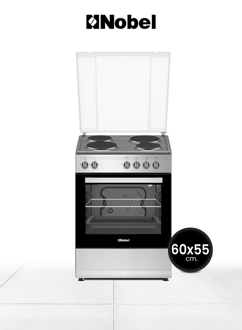 Nobel 60 x 55 Electric Cooker, 4 Hot Plate & Electric Oven, 6 Knob Control, Auto Ignition, Stainless Steel Lid, Inner Light, 59.8 x 56.7 x 85.3 cm, Silver, Made In Turkey NGC6400 Inox  - Image 1