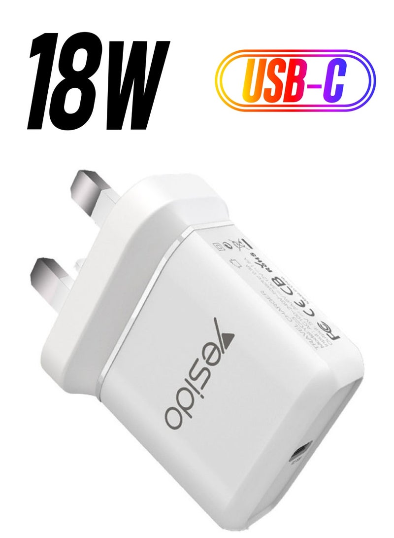 Yesido 18W Type-C Quick Charger White  - Image 1