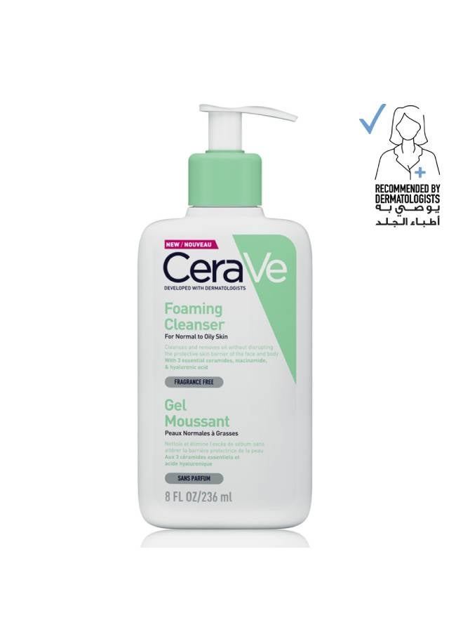 CeraVe Foaming Cleanser For Normal To Oily Skin With Hyaluronic Acid 236ml - Image 1