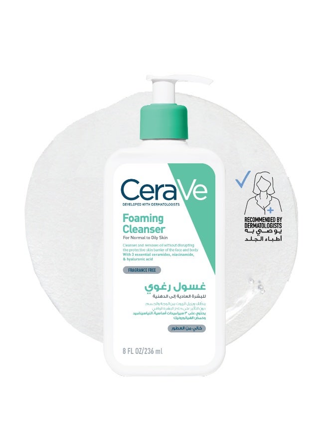CeraVe Foaming Cleanser For Normal To Oily Skin With Hyaluronic Acid 236ml - Image 1