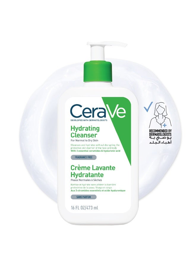 CeraVe Hydrating Cleanser For Normal To Dry Skin With Hyaluronic Acid Clear 473ml - Image 1